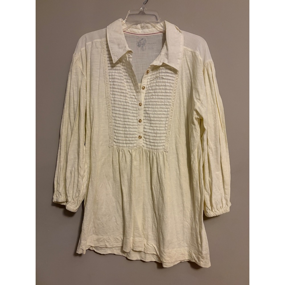 Pilcro Tunic Top Women XL Cream Solid Pintuck Pleated Boho Anthropologie